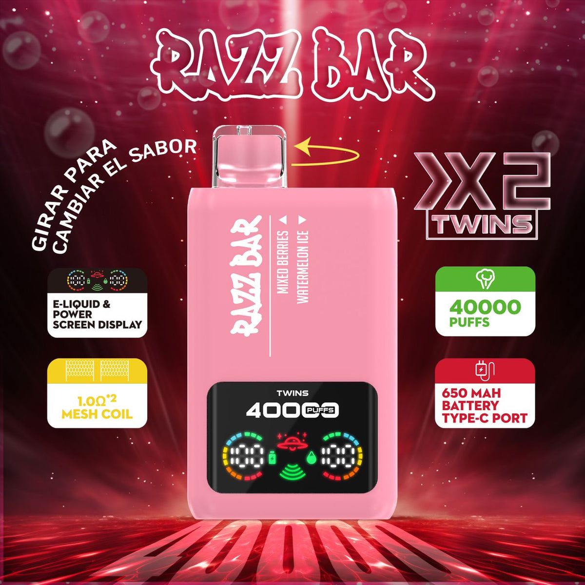 RAZZ BAR 40000 - MIXED BERRIES & WATERMELON ICE